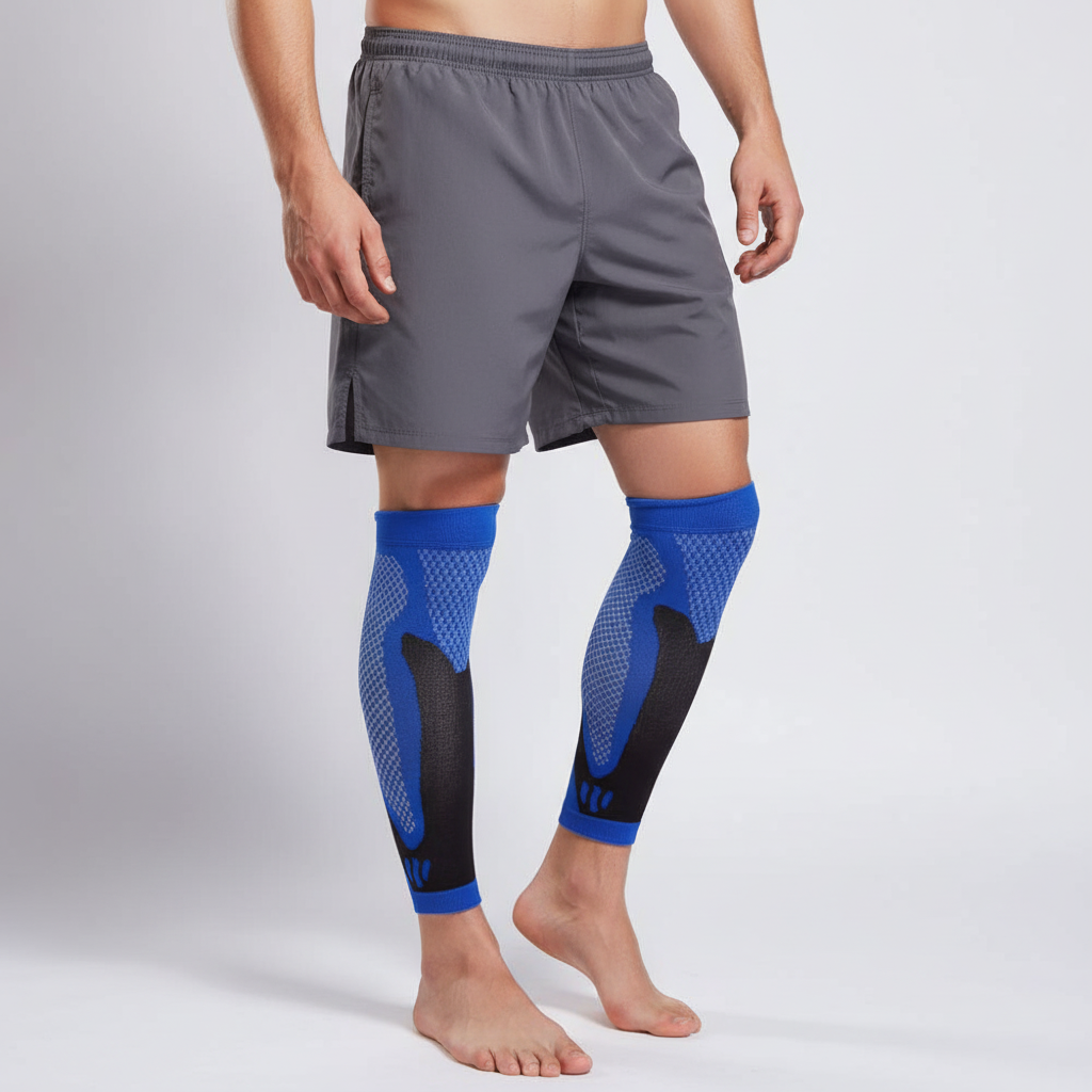 Compression calf sleeves with targeted support and breathable fabric