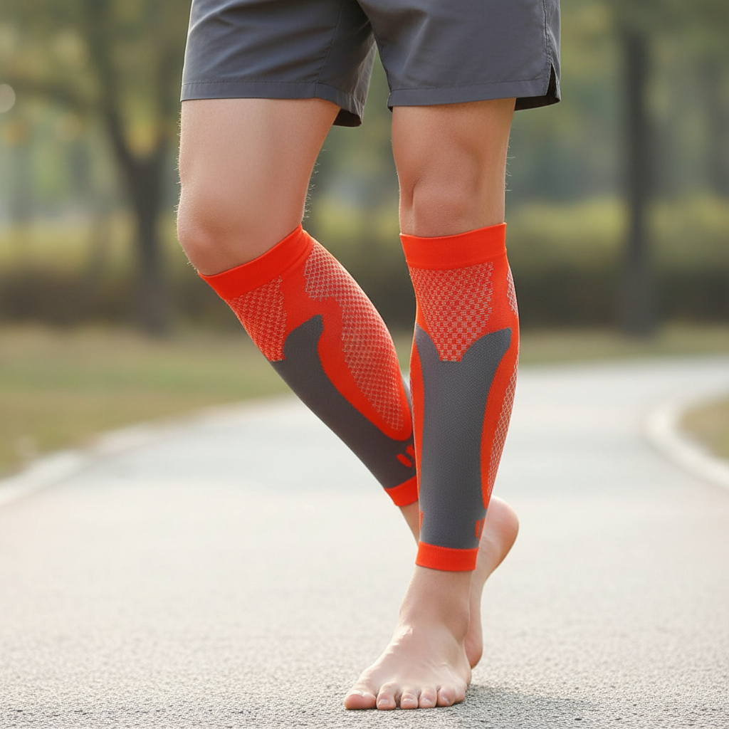 Compression calf sleeves with targeted support and breathable fabric