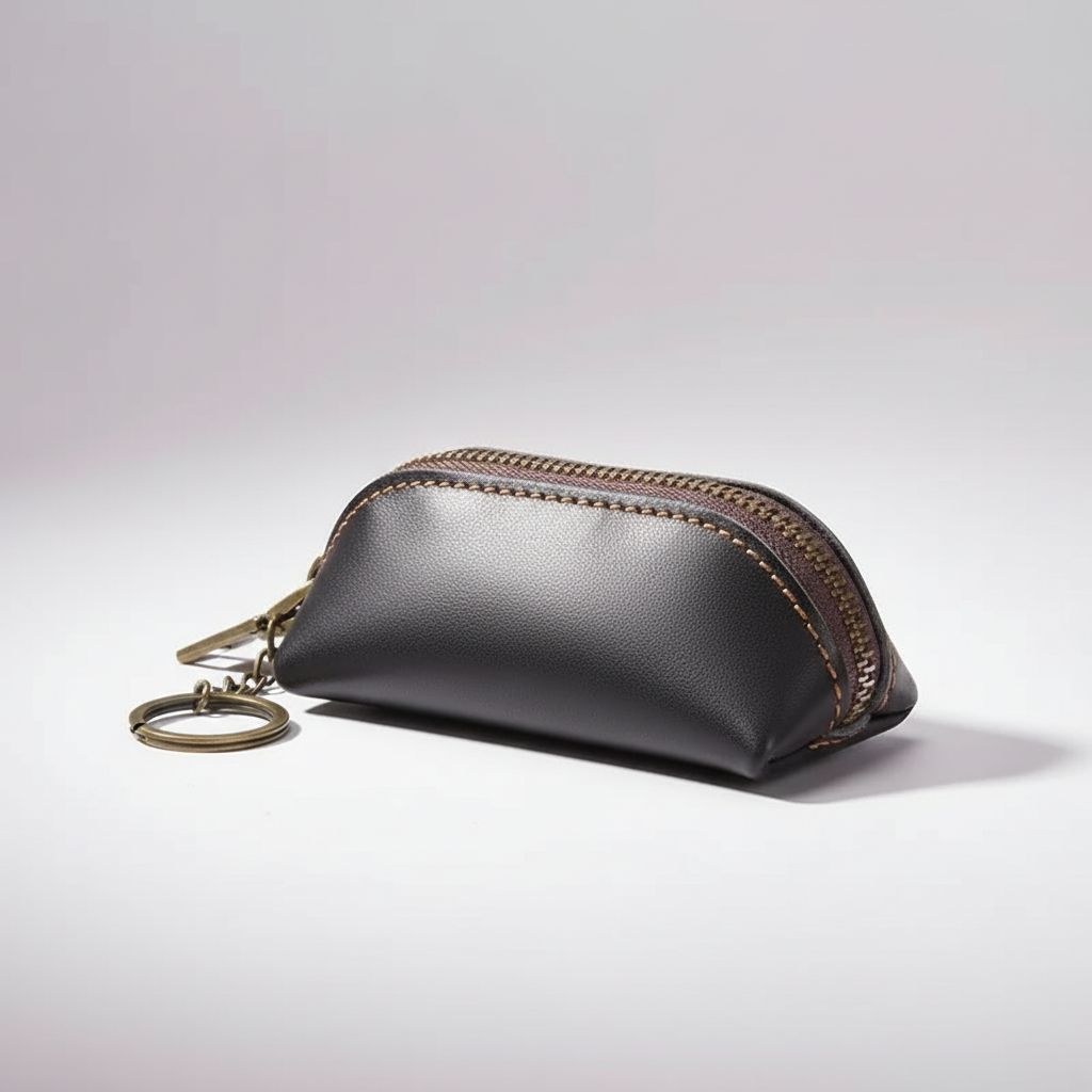 Compact vintage zipper coin pouch with organised storage for coins cards and keys