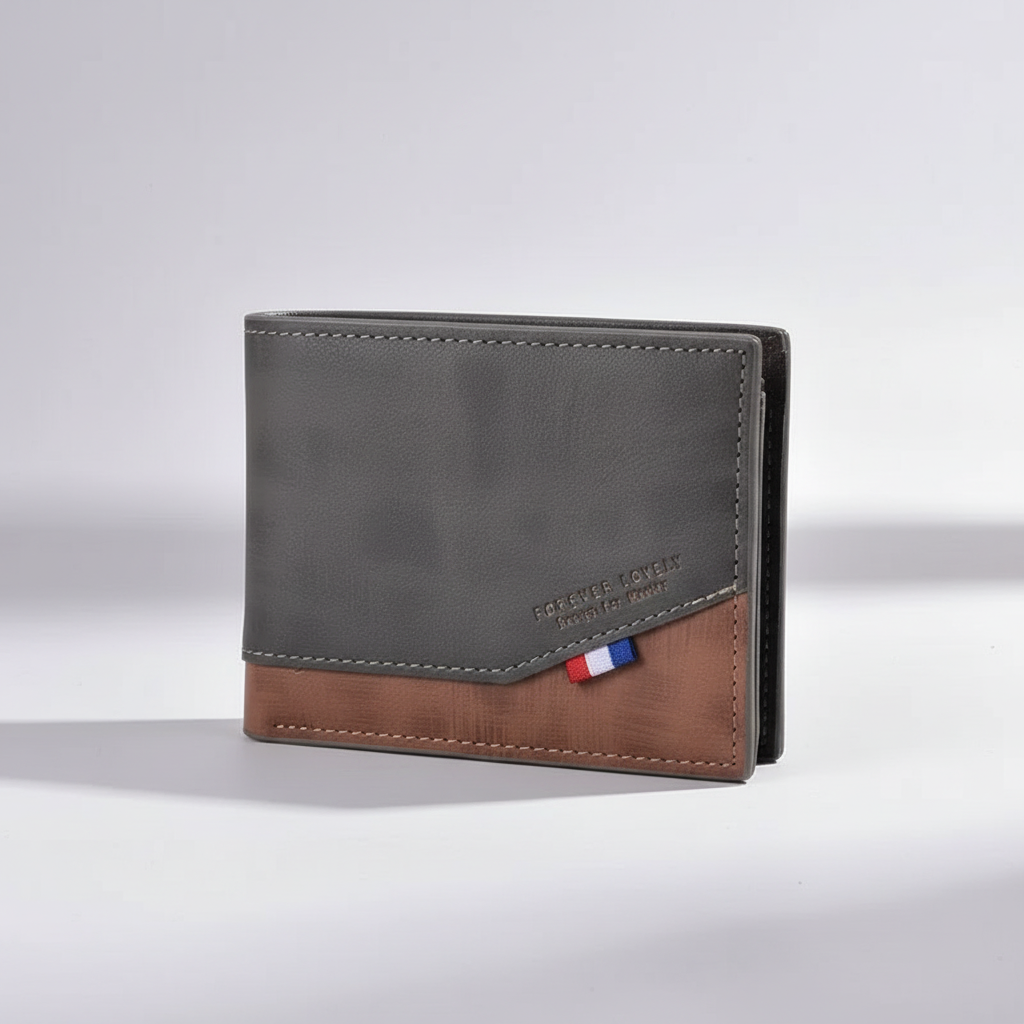 Compact men's wallet with zip closure, card slots and coin pocket