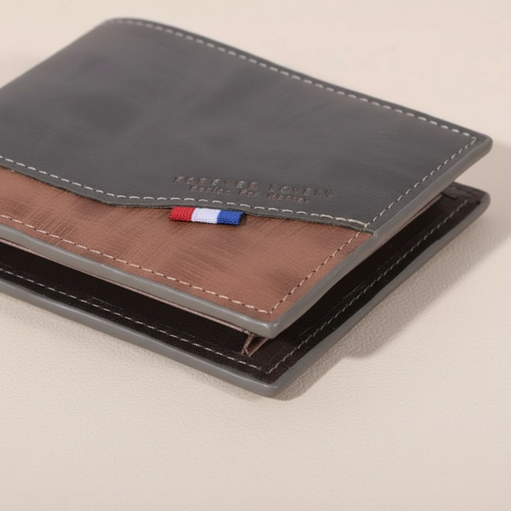 Compact men's wallet with zip closure, card slots and coin pocket