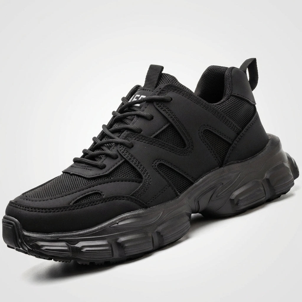 Low profile safety sneakers with reinforced toe protection and slip-resistant sole