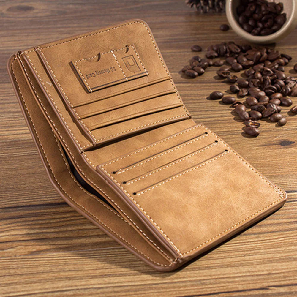Compact slim vintage wallet with multiple card slots and photo pocket