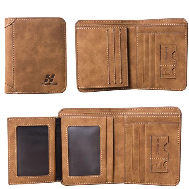 Compact slim vintage wallet with multiple card slots and photo pocket
