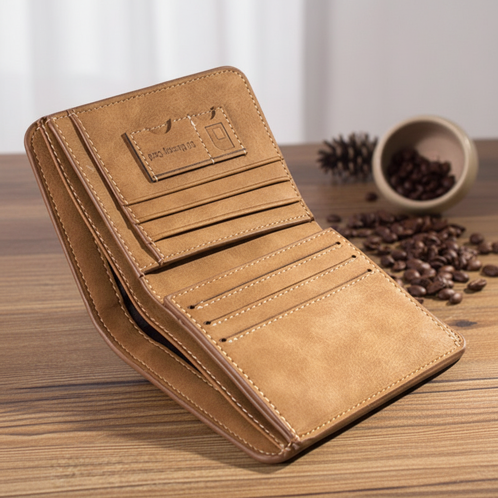 Compact slim vintage wallet with multiple card slots and photo pocket