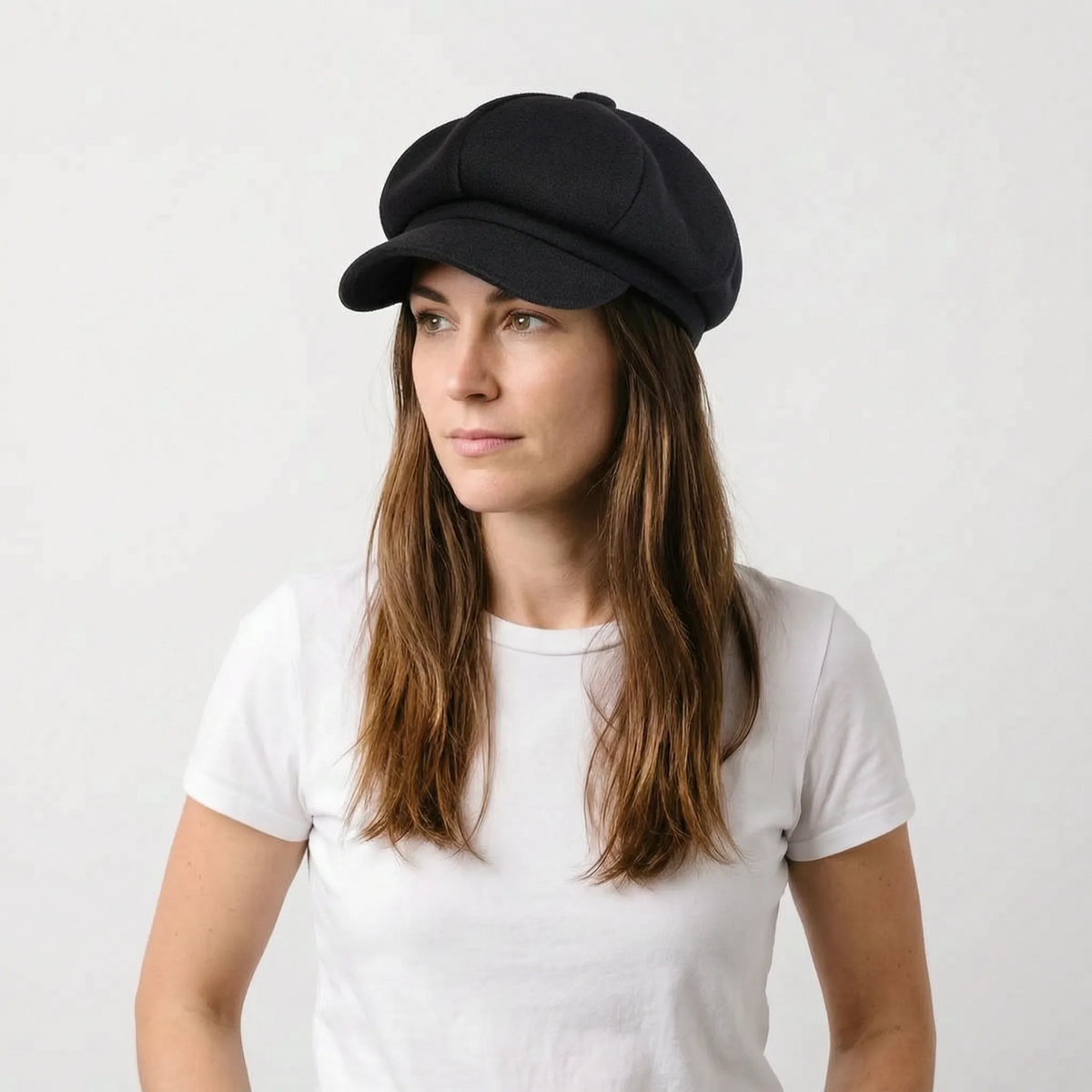 Classic beret hat with peak and solid colour design for cool weather