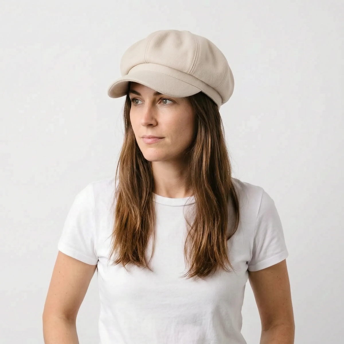 Classic beret hat with peak and solid colour design for cool weather