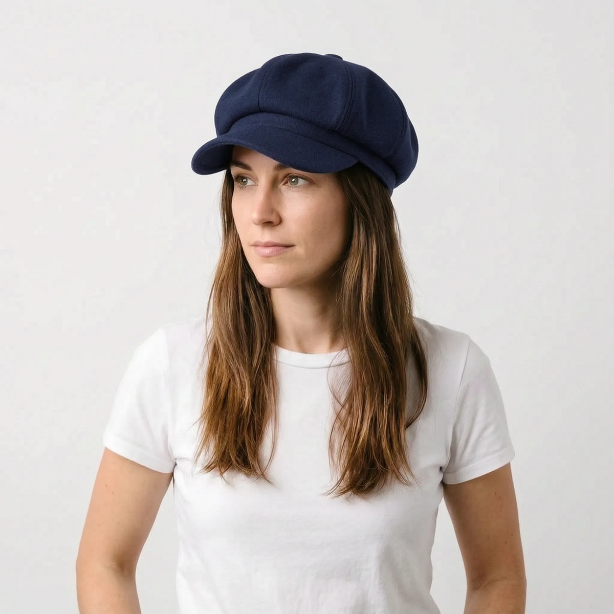 Classic beret hat with peak and solid colour design for cool weather