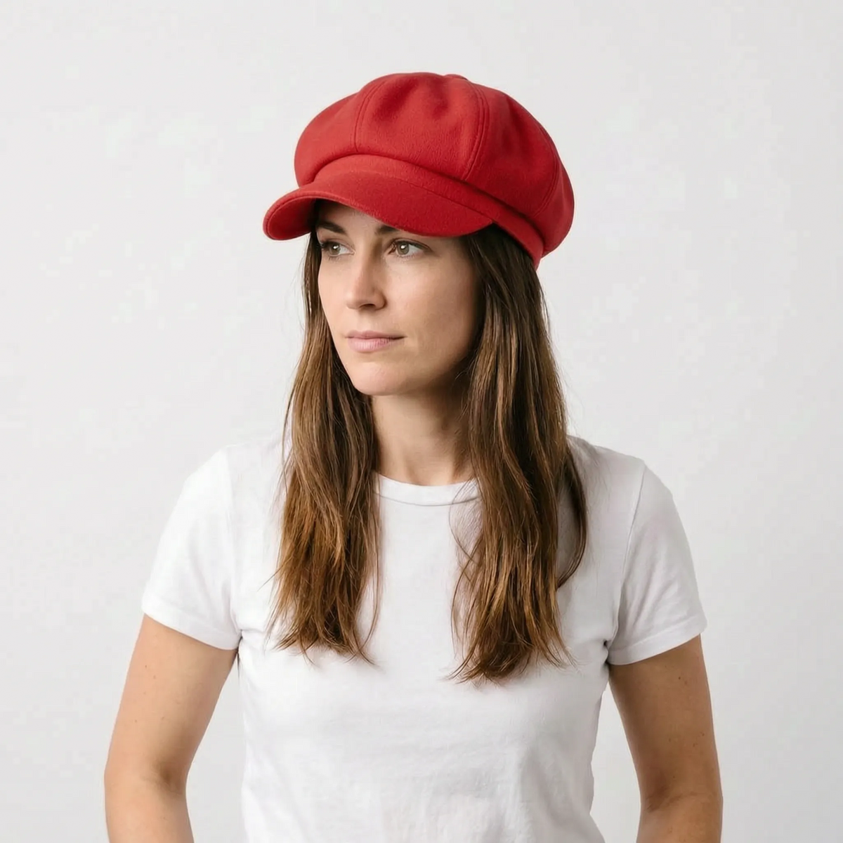 Classic beret hat with peak and solid colour design for cool weather