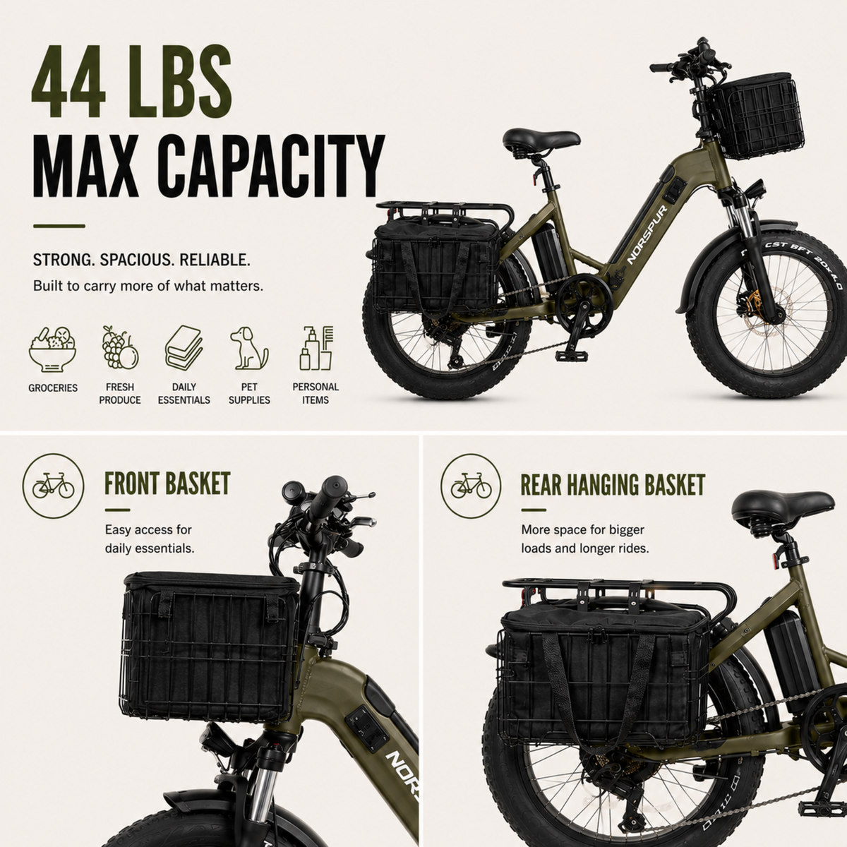 Thrives Outdoor | Veldrix Large Capacity Front and Rear Bike Basket