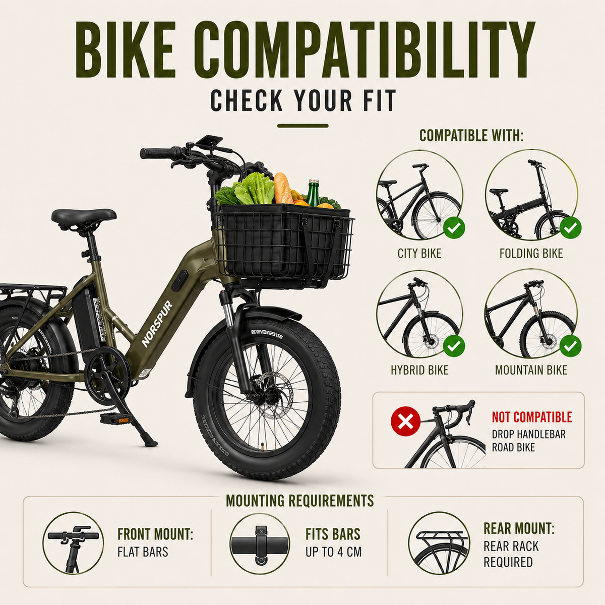 Thrives Outdoor | Veldrix Large Capacity Front and Rear Bike Basket