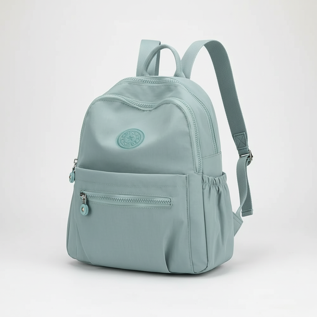 Compact anti-theft daypack with water-resistant fabric and padded straps