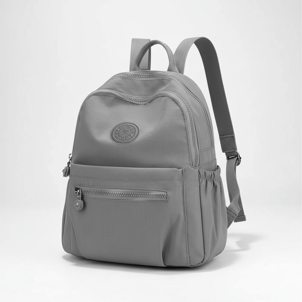 Compact anti-theft daypack with water-resistant fabric and padded straps