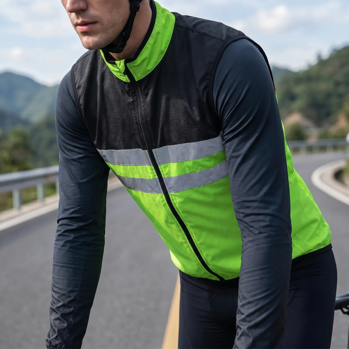 Lightweight cycling windbreaker with reflective stripes and wind-resistant shell