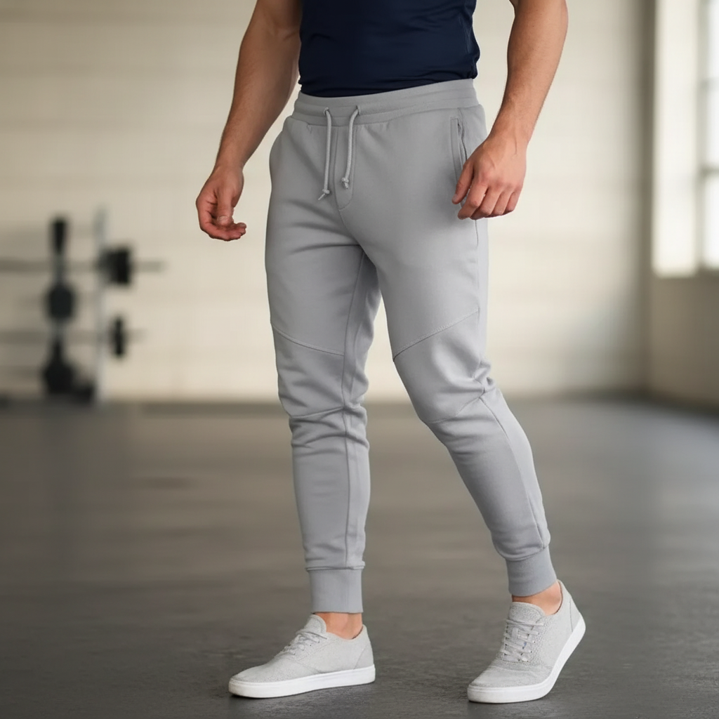 Men's tapered jogger pants with stretch fabric and secure pockets