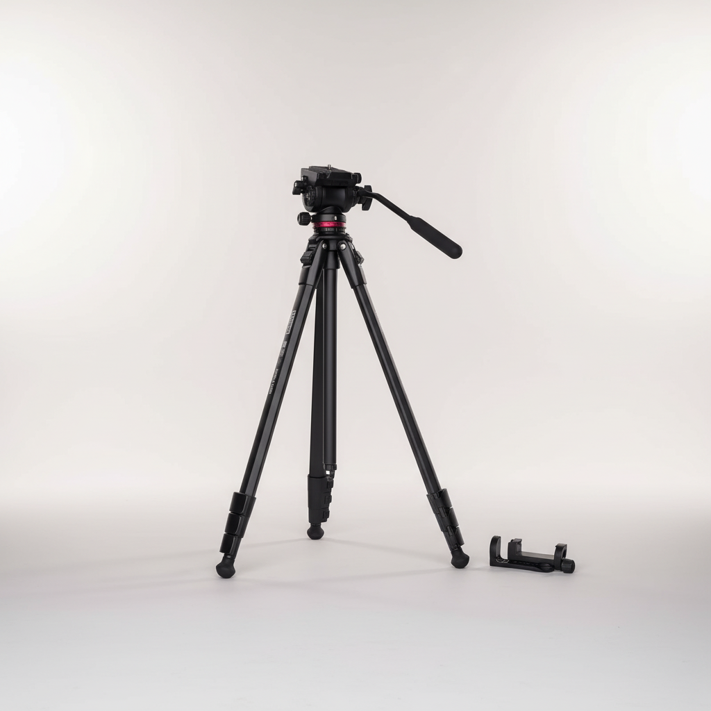 Lightweight travel video tripod with fluid head compact fold