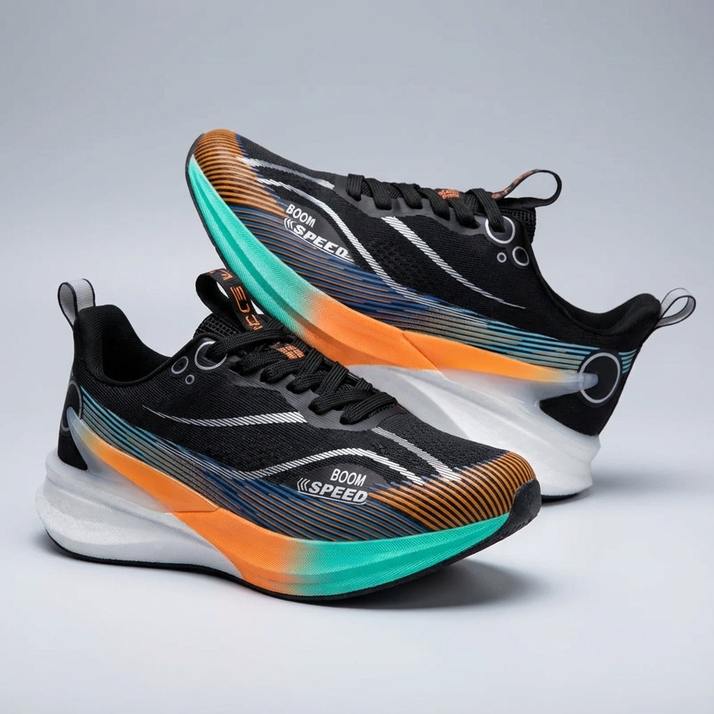 Marathon running shoes with carbon plate board and breathable mesh upper