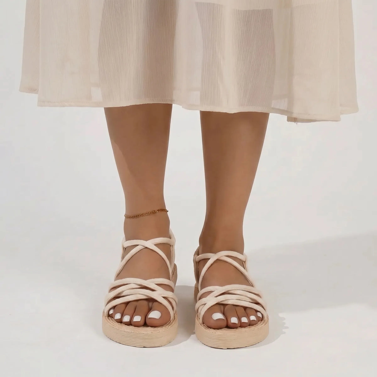 Platform sandals with cross straps and elastic heel cup