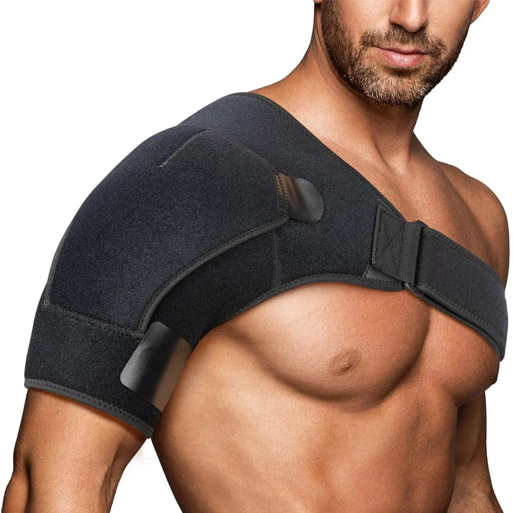 Adjustable compression shoulder brace with wrap design for stability
