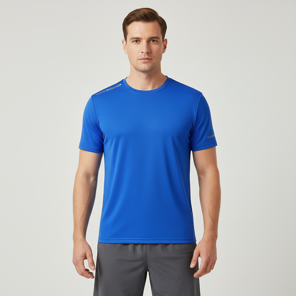 Plus-size men's quick-dry athletic short sleeve top with breathable knit