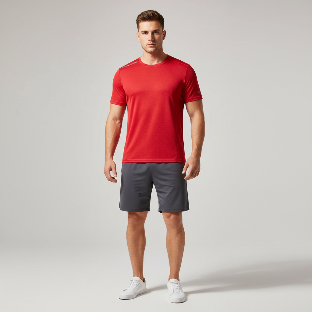 Plus-size men's quick-dry athletic short sleeve top with breathable knit