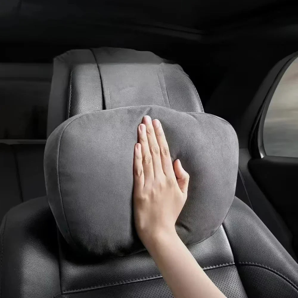 Universal car headrest cushion with soft microfibre cover and ergonomic neck support