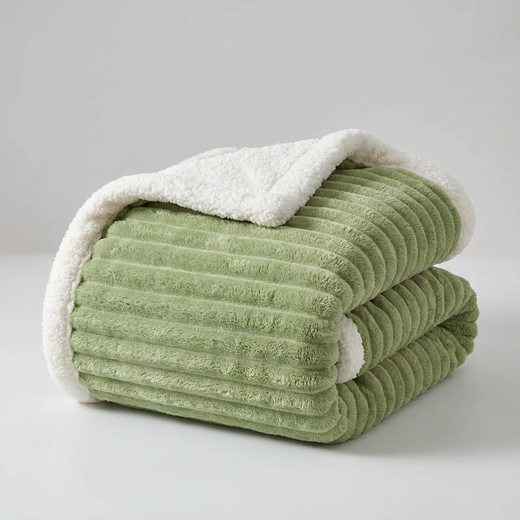Thick plush throw blanket with soft pile and rib texture