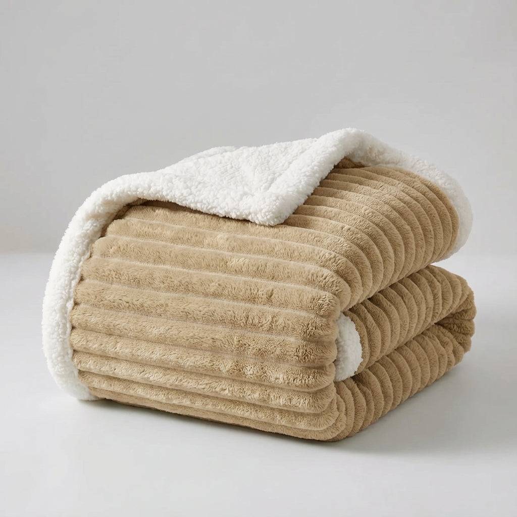Thick plush throw blanket with soft pile and rib texture