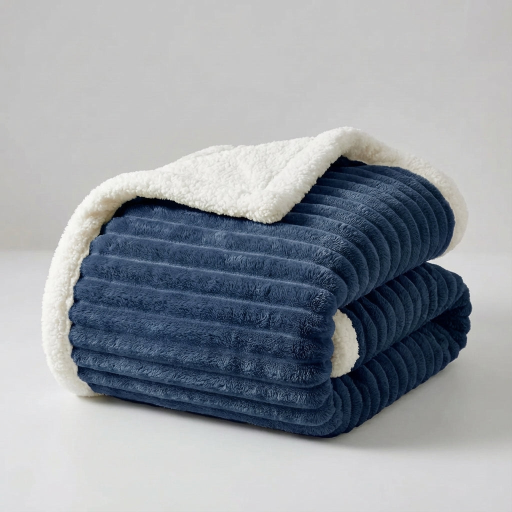 Thick plush throw blanket with soft pile and rib texture