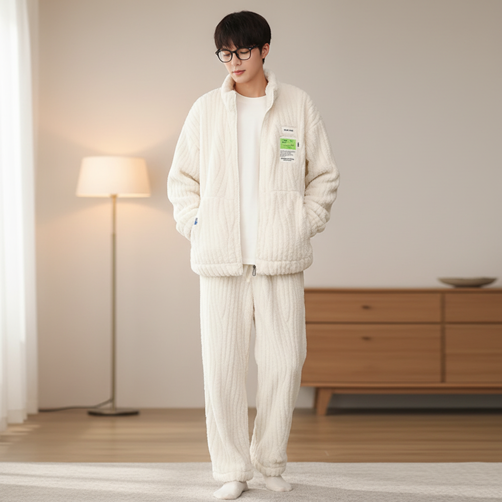 Men's plush pyjama set with full zip and warm lining