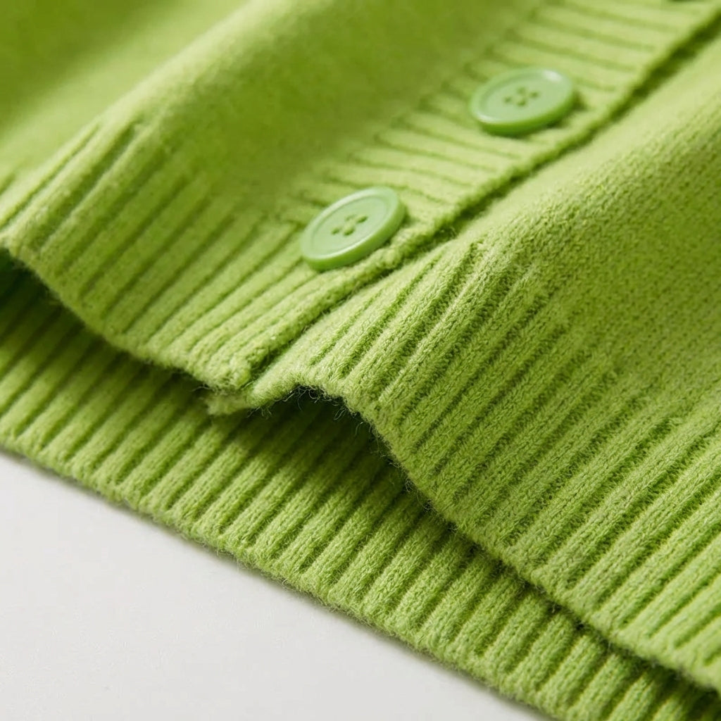 Cropped V-neck cardigan with lightweight textured fabric and ribbed trim