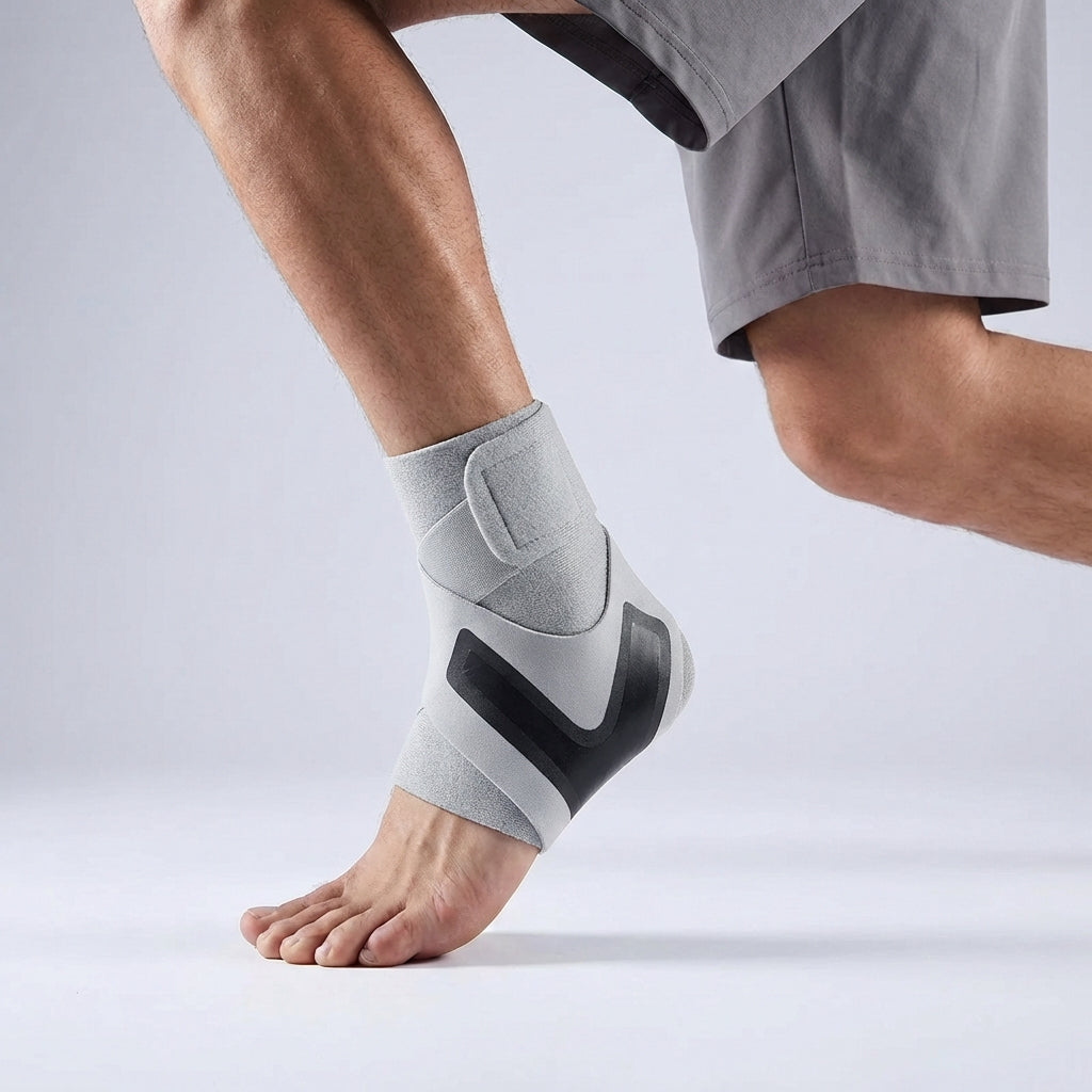 Adjustable ankle support wrap with breathable design and anti-roll stabilising pattern