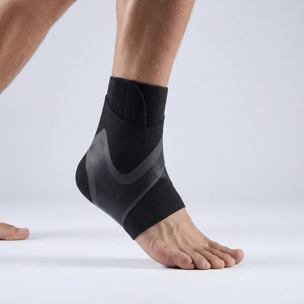 Adjustable ankle support wrap with breathable design and anti-roll stabilising pattern