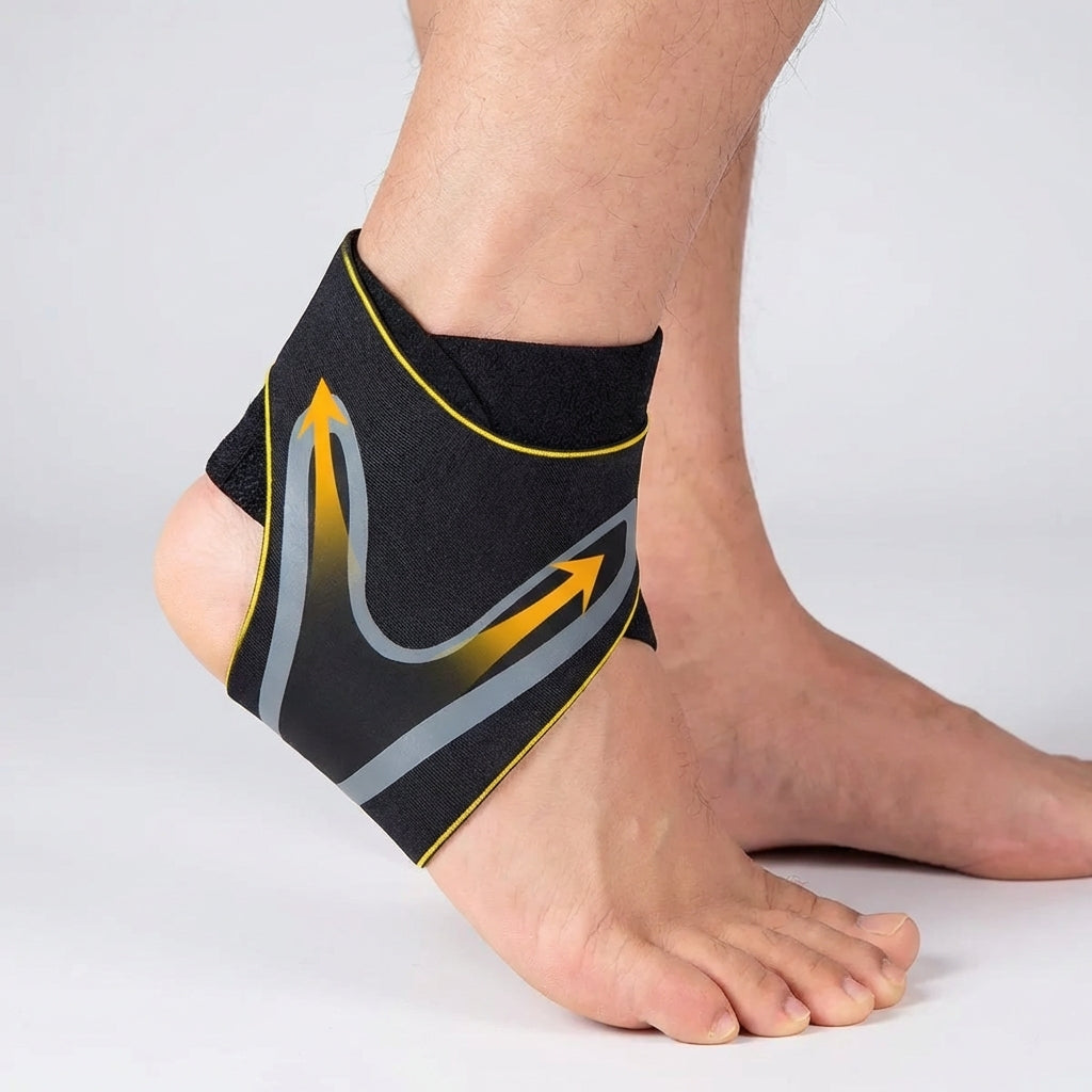 Adjustable ankle support wrap with breathable design and anti-roll stabilising pattern