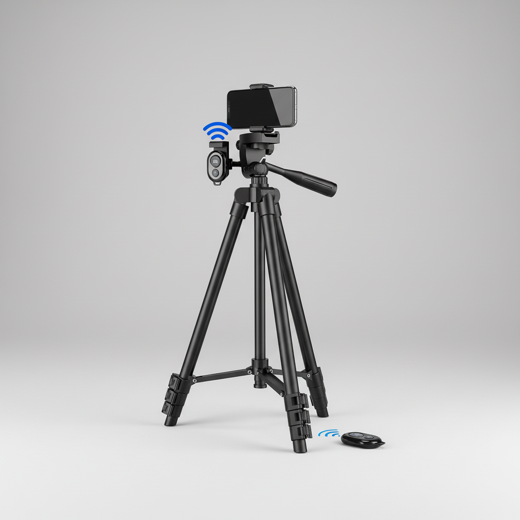 Lightweight aluminium camera tripod with phone holder