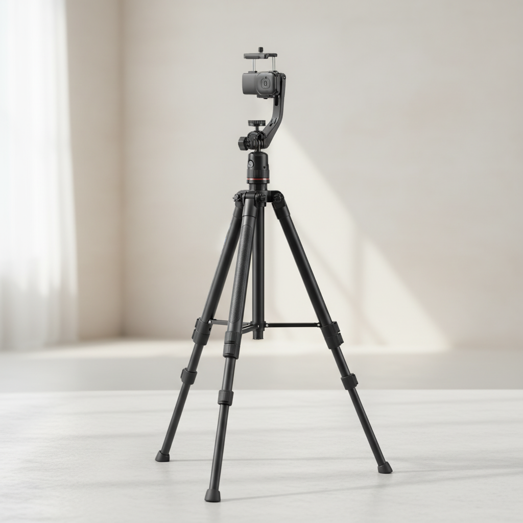 Extendable selfie stick tripod with Bluetooth remote and 360-degree rotating head