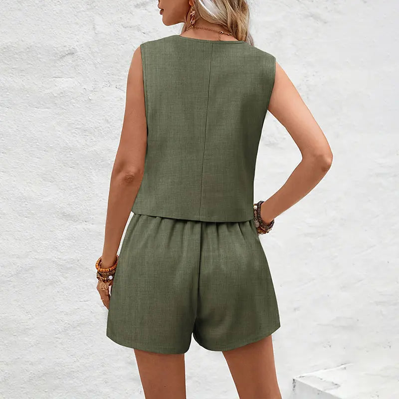 Women's sleeveless vest and high-waist shorts co-ord set