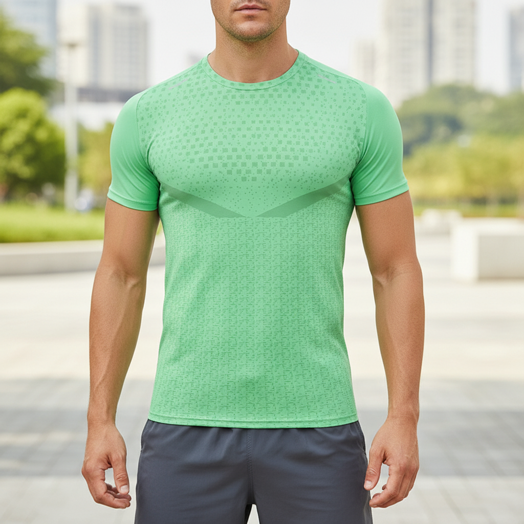Men's short sleeve crew training shirt with quick-dry breathable fabric