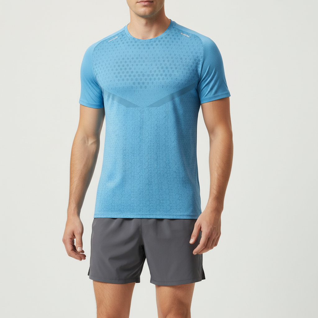 Men's short sleeve crew training shirt with quick-dry breathable fabric