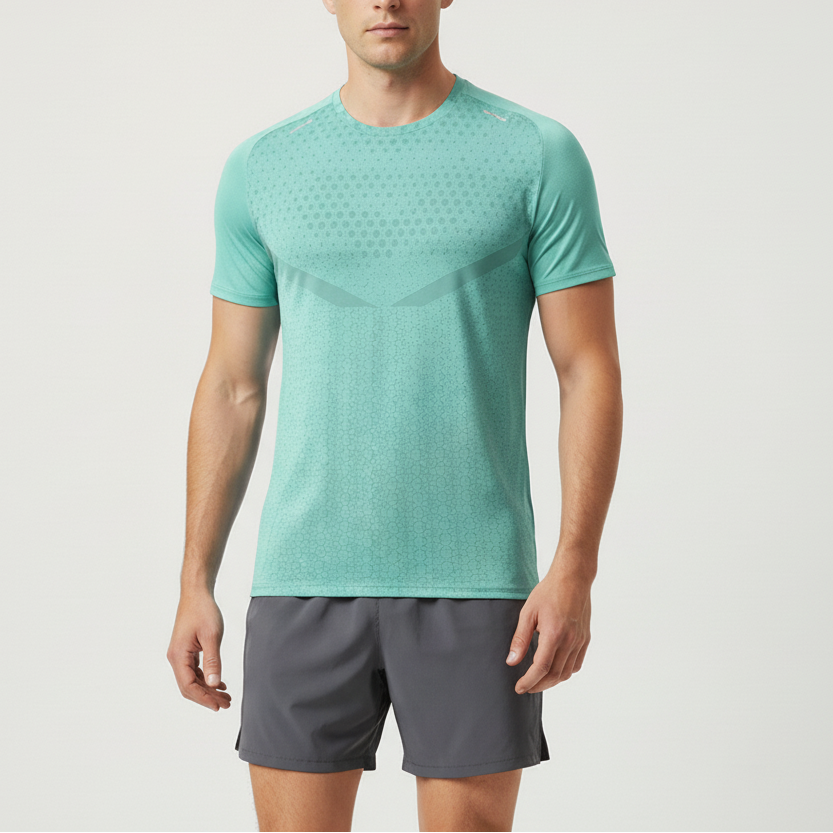 Men's short sleeve crew training shirt with quick-dry breathable fabric