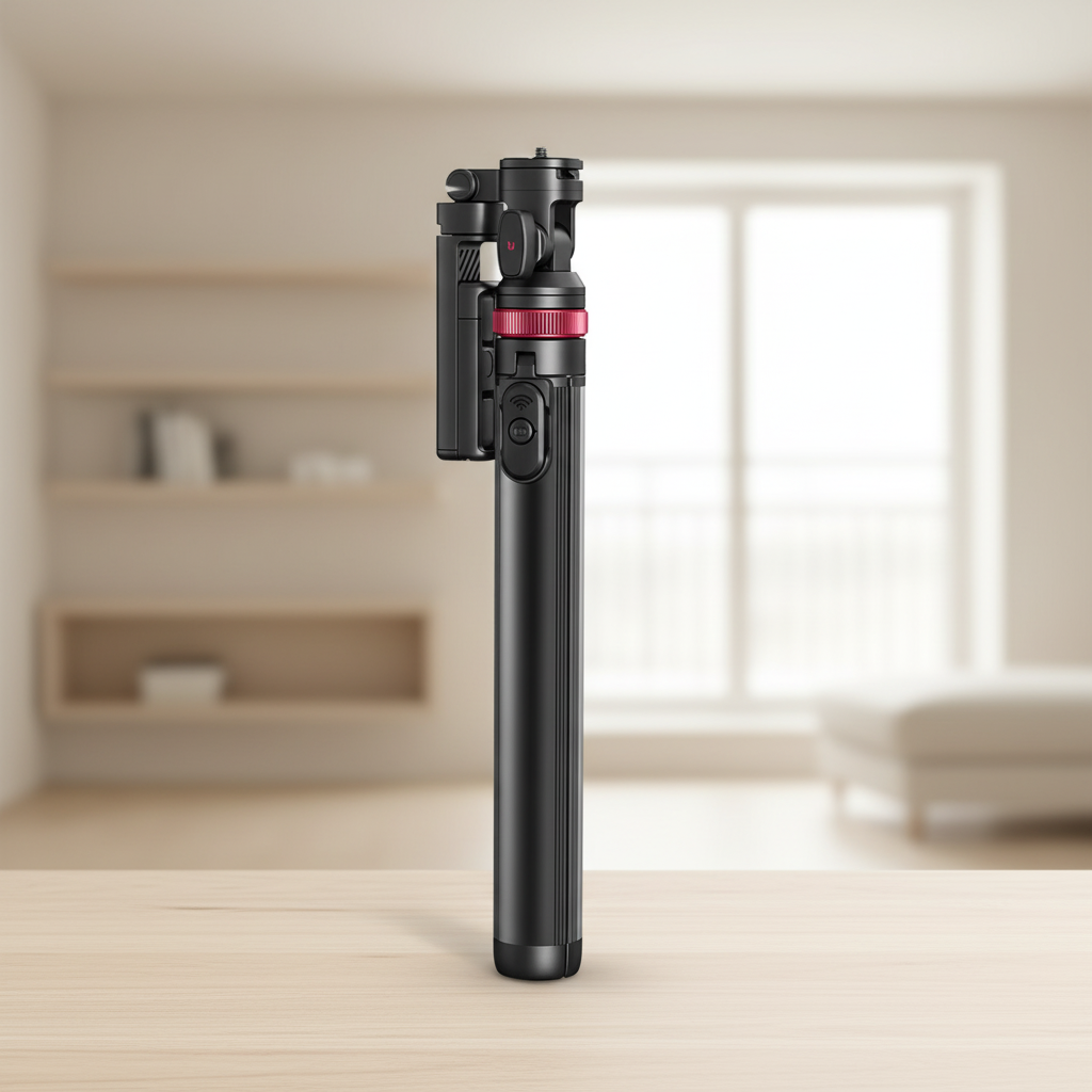 Lightweight aluminium travel tripod with quick-release plate and 360-degree rotation