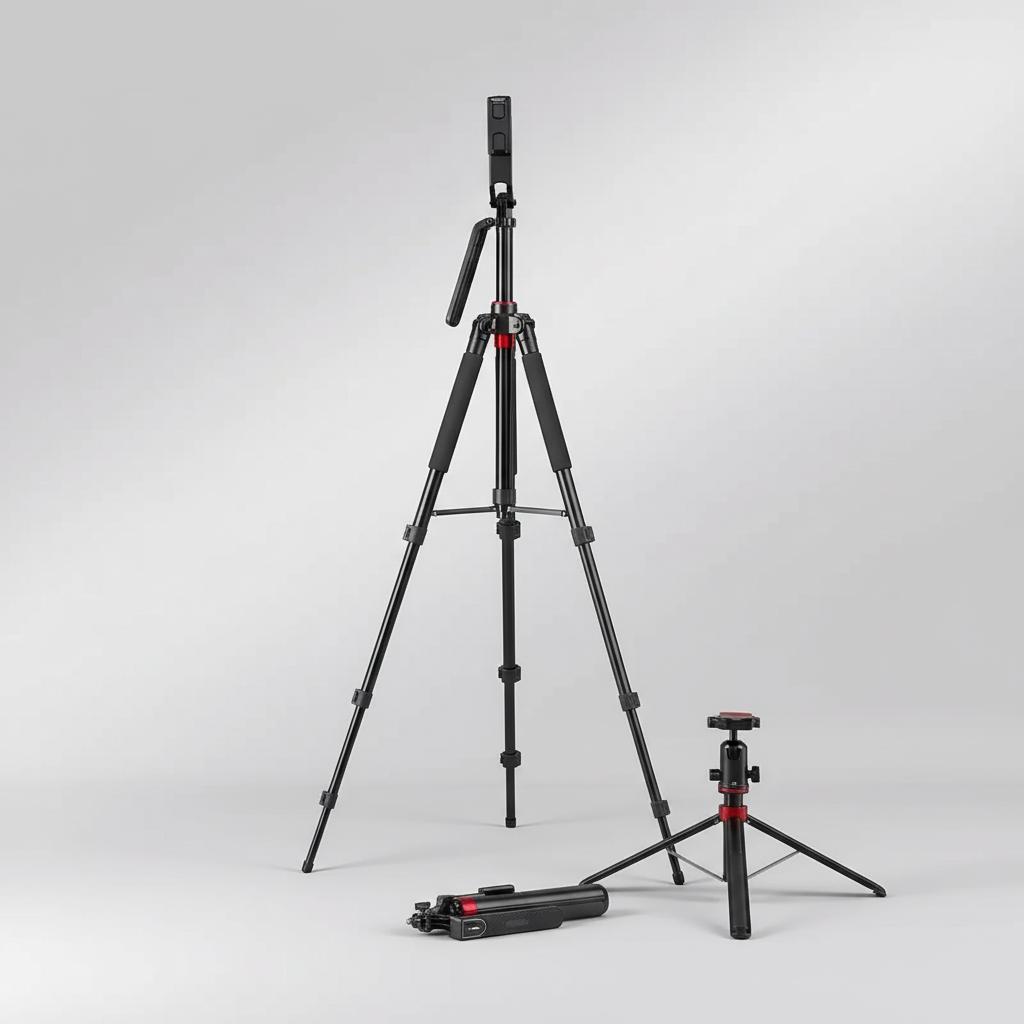Portable aluminium video tripod with 360-degree rotation and wireless remote control