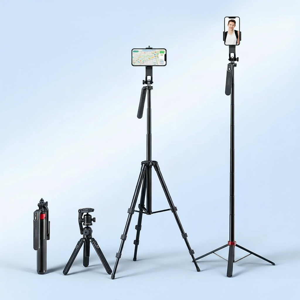 Portable aluminium video tripod with 360-degree rotation and wireless remote control