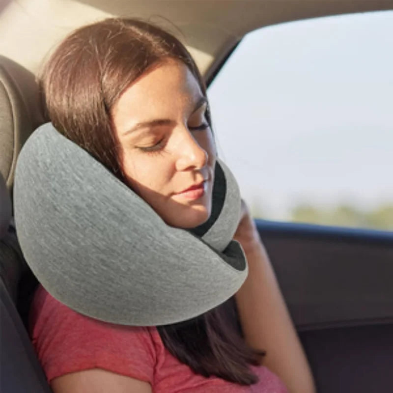 U-shaped memory foam travel pillow with breathable cotton cover