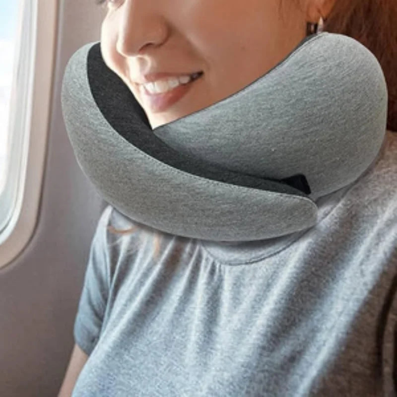 U-shaped memory foam travel pillow with breathable cotton cover