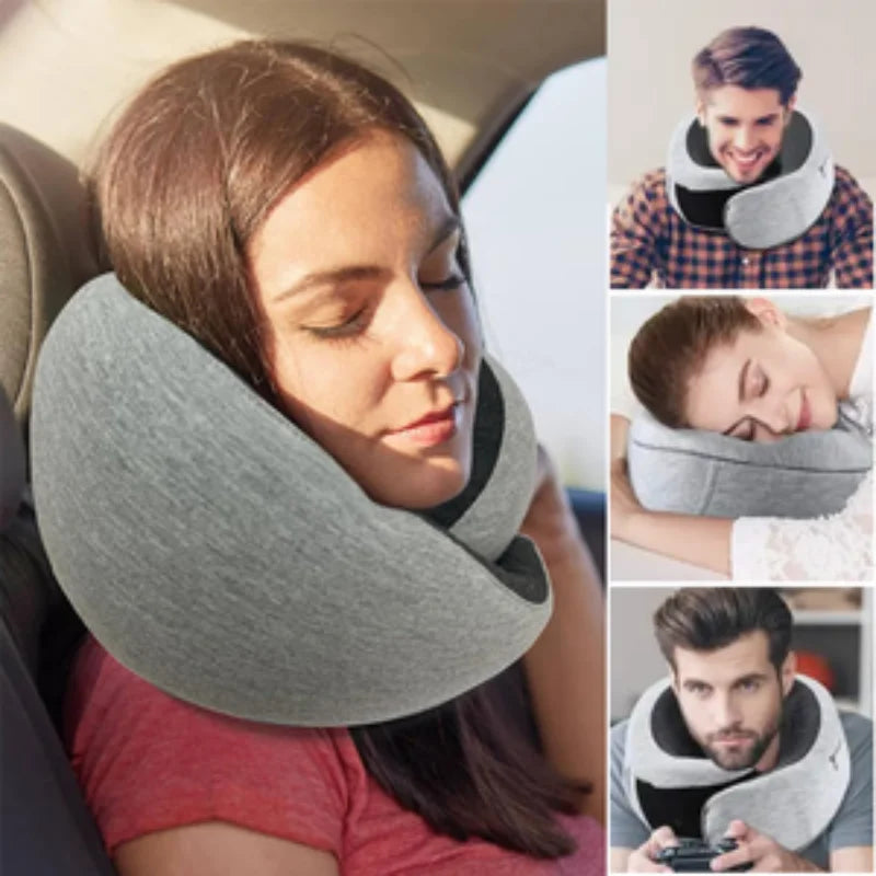 U-shaped memory foam travel pillow with breathable cotton cover