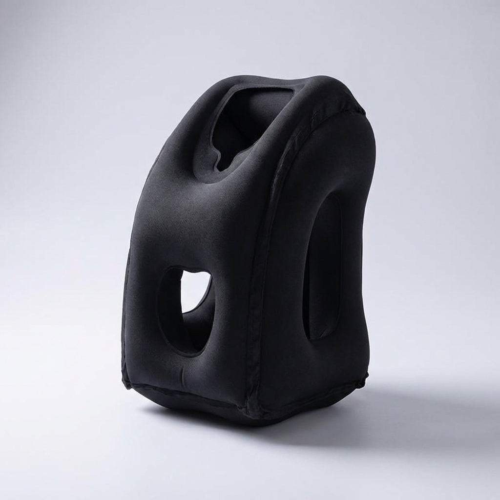 Inflatable chin support pillow for travel with contoured design