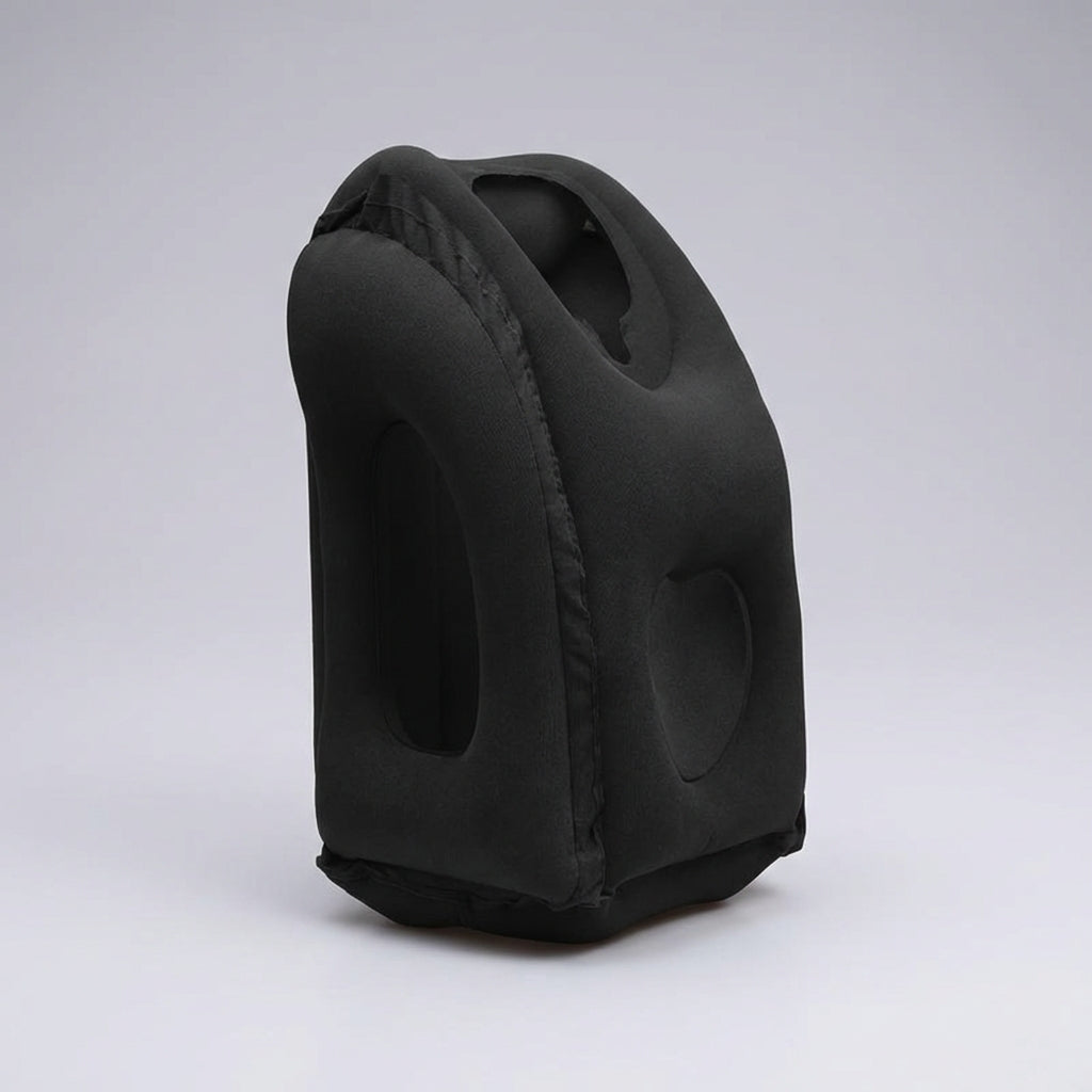 Inflatable chin support pillow for travel with contoured design