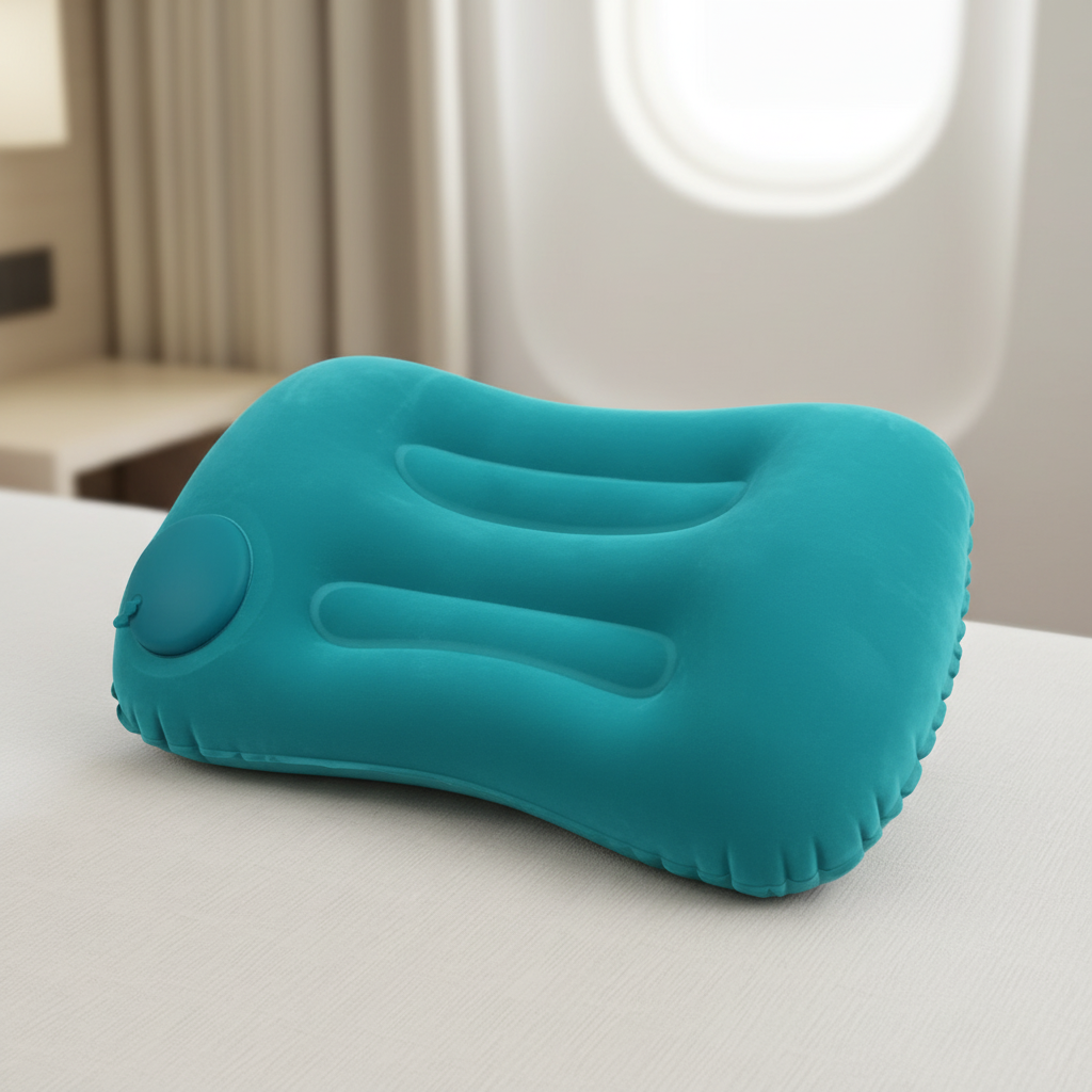 Inflatable travel pillow with neck and lumbar support compact foldable design