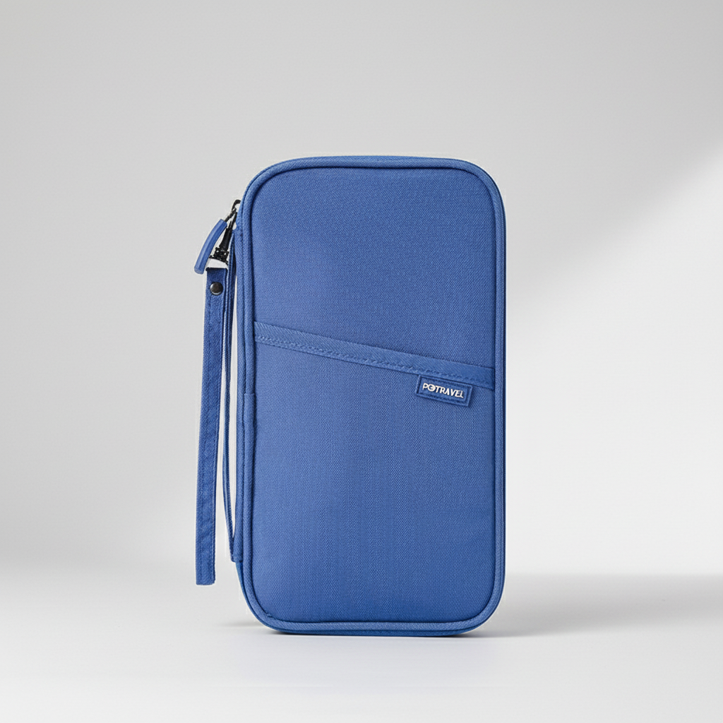 Compact travel organiser with RFID blocking for passport and cards